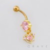 DANGLE MULTI CZ HEART BELLY NAVEL RING 316L SURGICAL STEEL